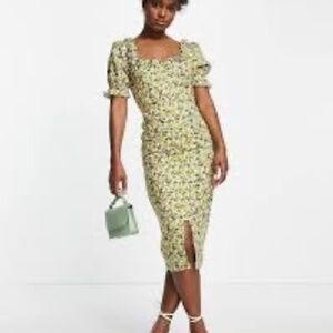 NWT Hope & Ivy Liberty of London Print fabric floral midi dress in yellow 12